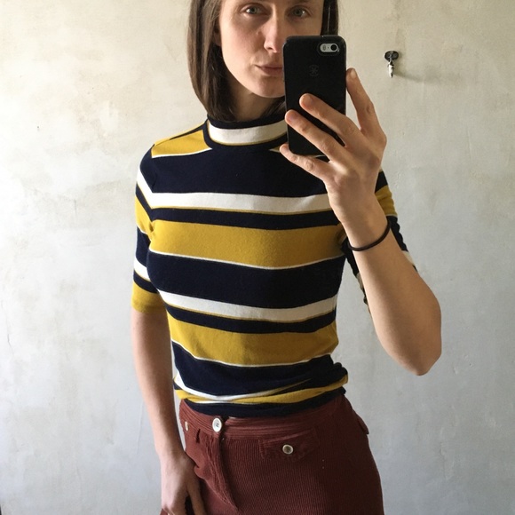 Retro stripe Ann Taylor mock neck tee sz S - Picture 2 of 12